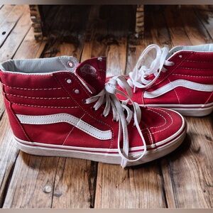 Vans Red and White High-Top Sneakers